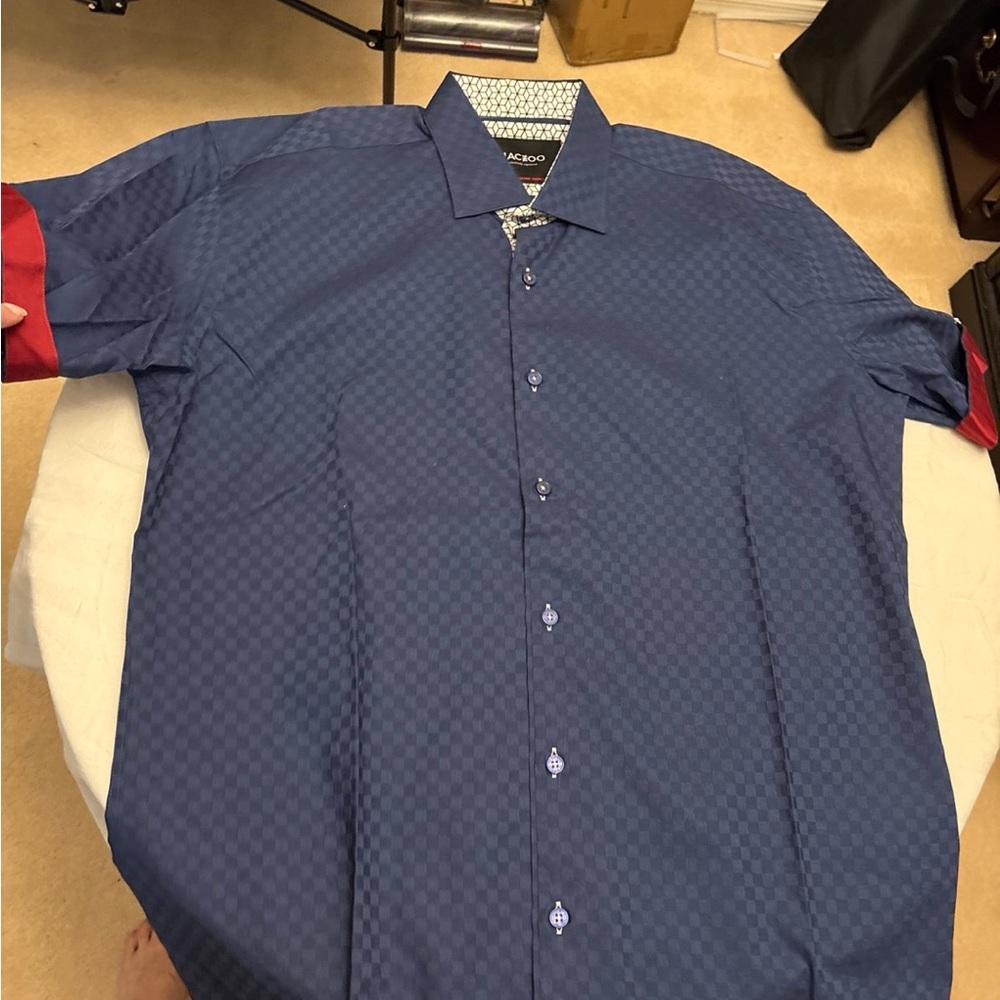 Jacamo Men's Navy Checker-Texture Dress Shirt